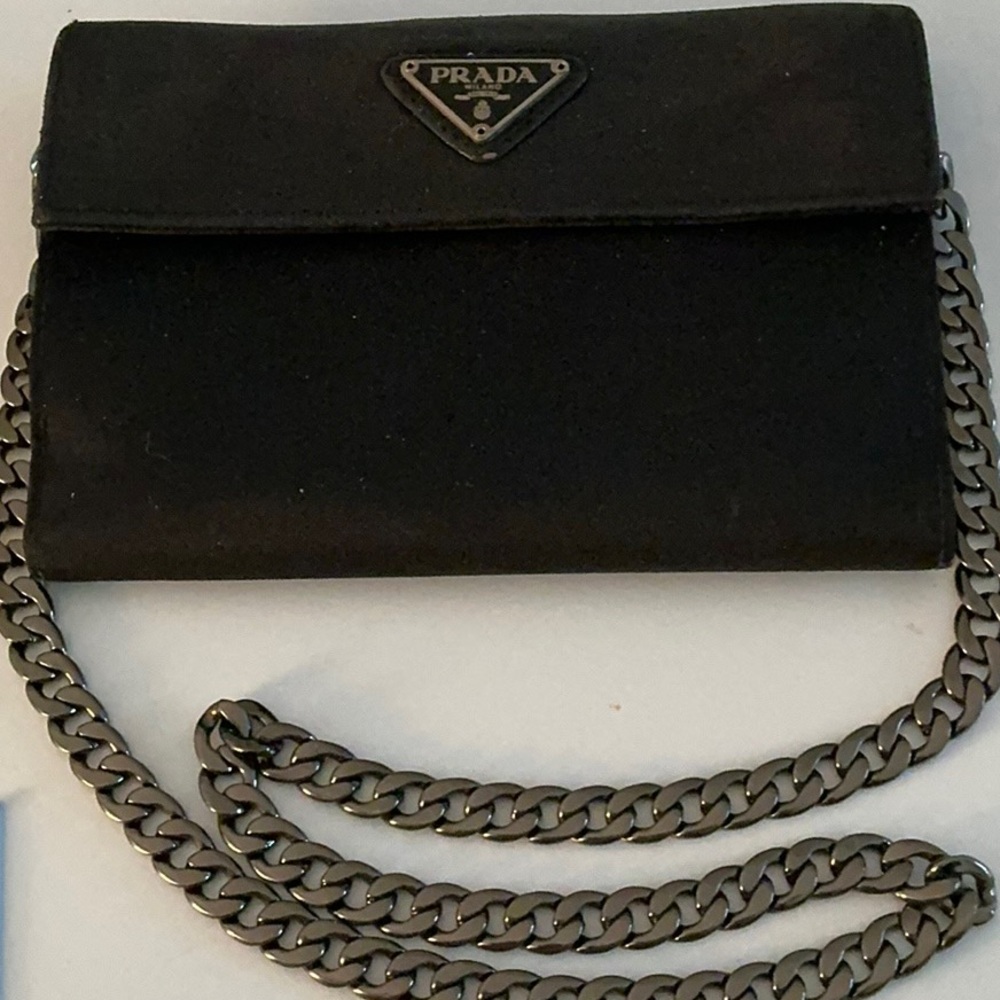 PRADA Authentic Black Nylon &  Leather Wallet w/COA, Unbranded Gunmetal  Chain - Picture 12 of 12